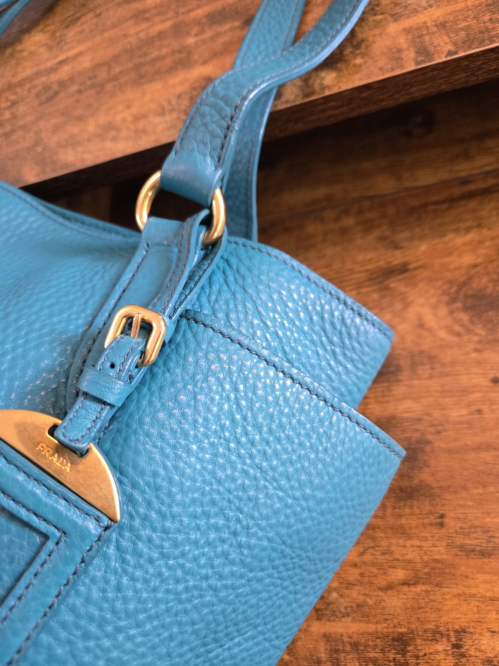 Prada Teal Pebbled Leather Tote - Picture 2 of 14